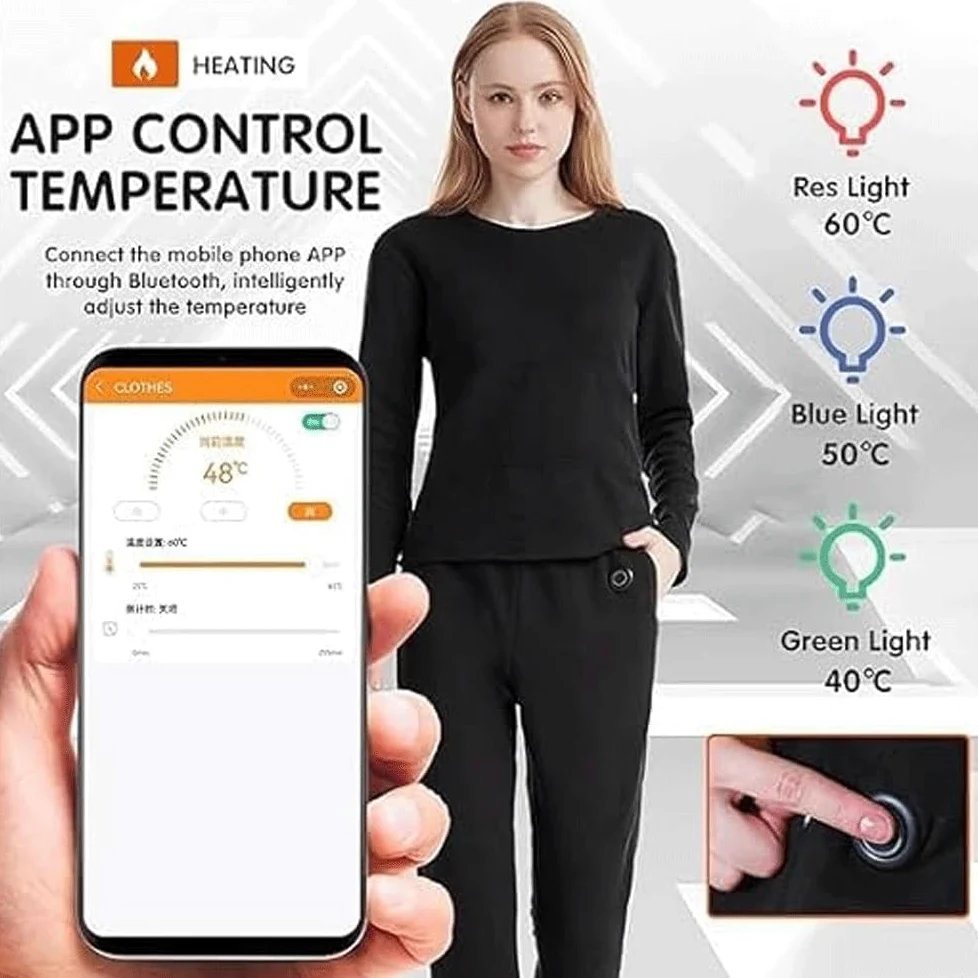 Conjunto de ropa interior térmica para mujer, 22 zonas de calentamiento, 3 controles de temperatura, calefacción eléctrica USB, ropa interior térmica, pantalones térmicos calefactados (conjunto