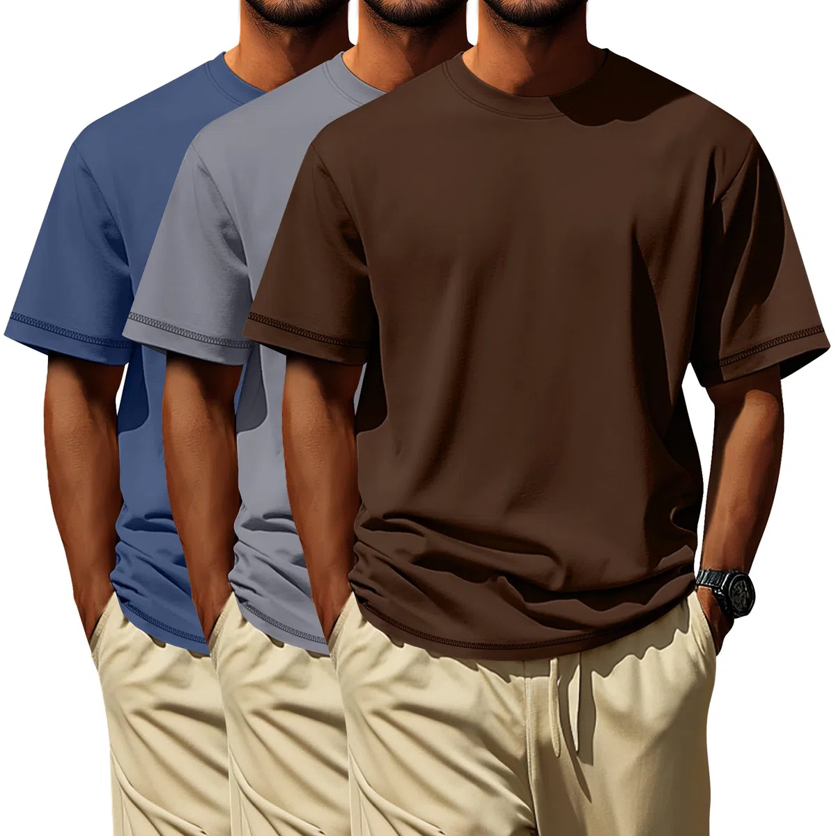 Neer Paquete de 3 Camisetas para Hombre de Tallas Grandes (L-7XL) Manga Corta Cuello Redondo Camisetas básicas de Verano