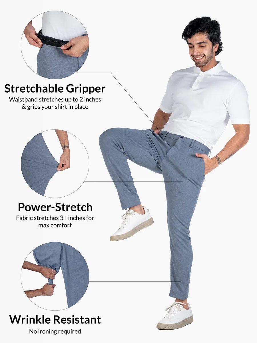 The Pant Project Pantalones casuales elásticos de lujo para hombre | Elegantes pantalones ajustados para hombre para oficina o fiesta | Pantalones de vestir de moda para hombre con cintura expandible