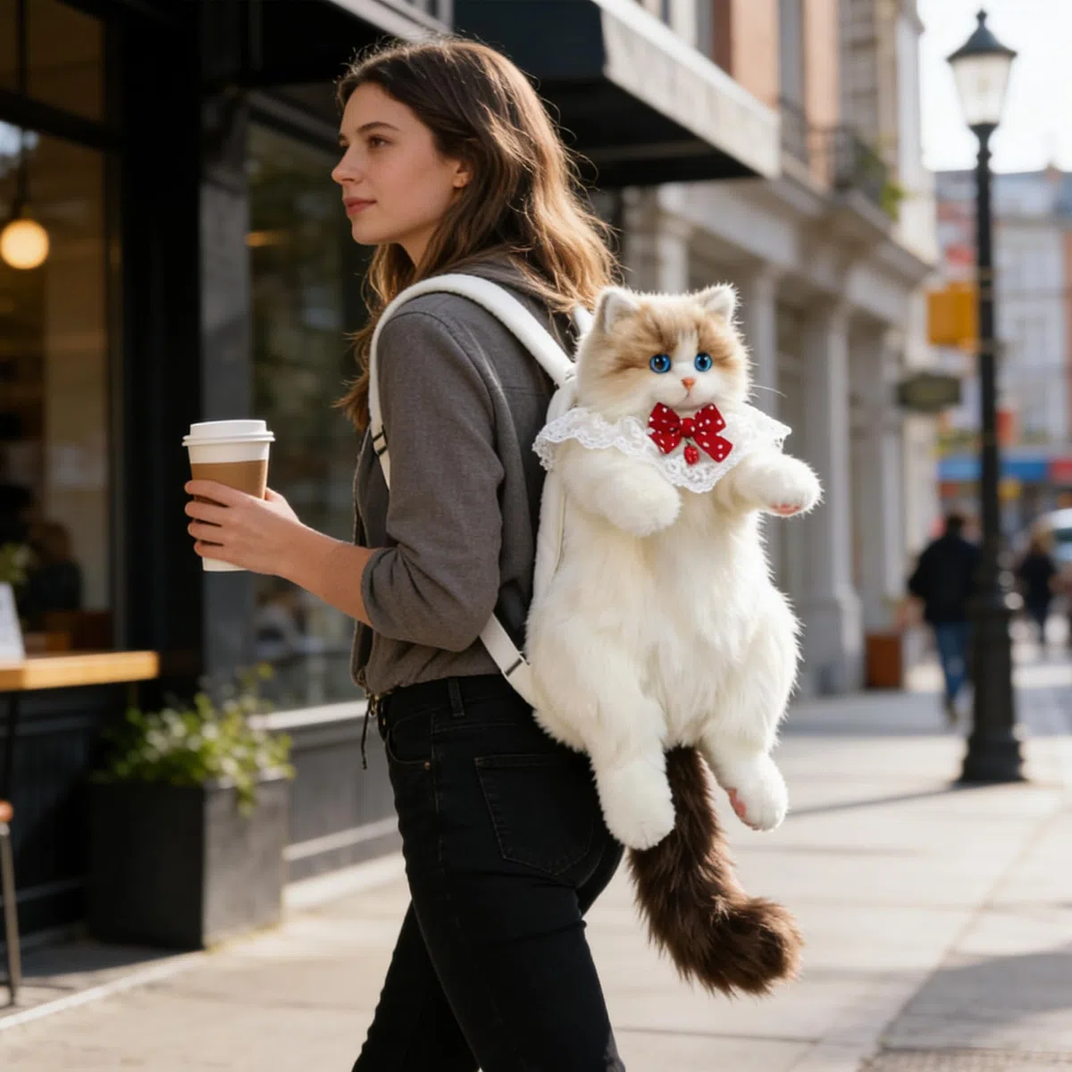 Mochila con forma de gato, con correa de hombro extraíble, bolsas de felpa de animales de peluche, para la escuela, trabajo, oficina, viajes, vacaciones, fin de semana, viajes, viajes, viajes, compras