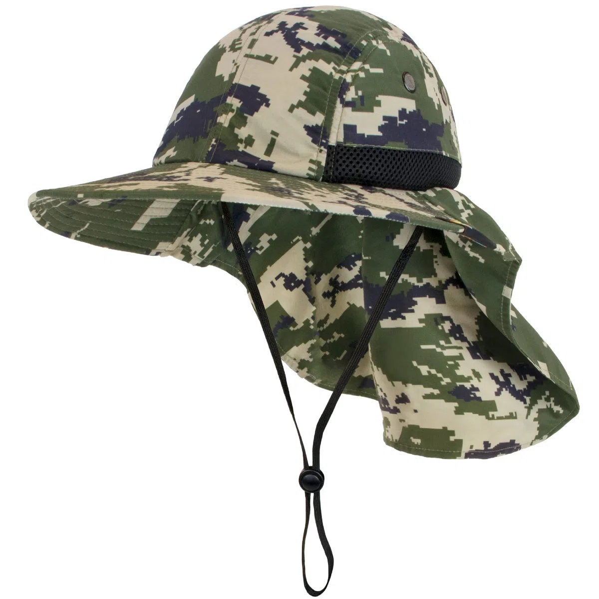 Suncube - Sombrero de pesca con cubierta para el cuello y solapa, amplia sombra, correa ajustable para la barbilla para exteriores, senderismo, safari, caza, verano UPF 50 +, malla transpirable