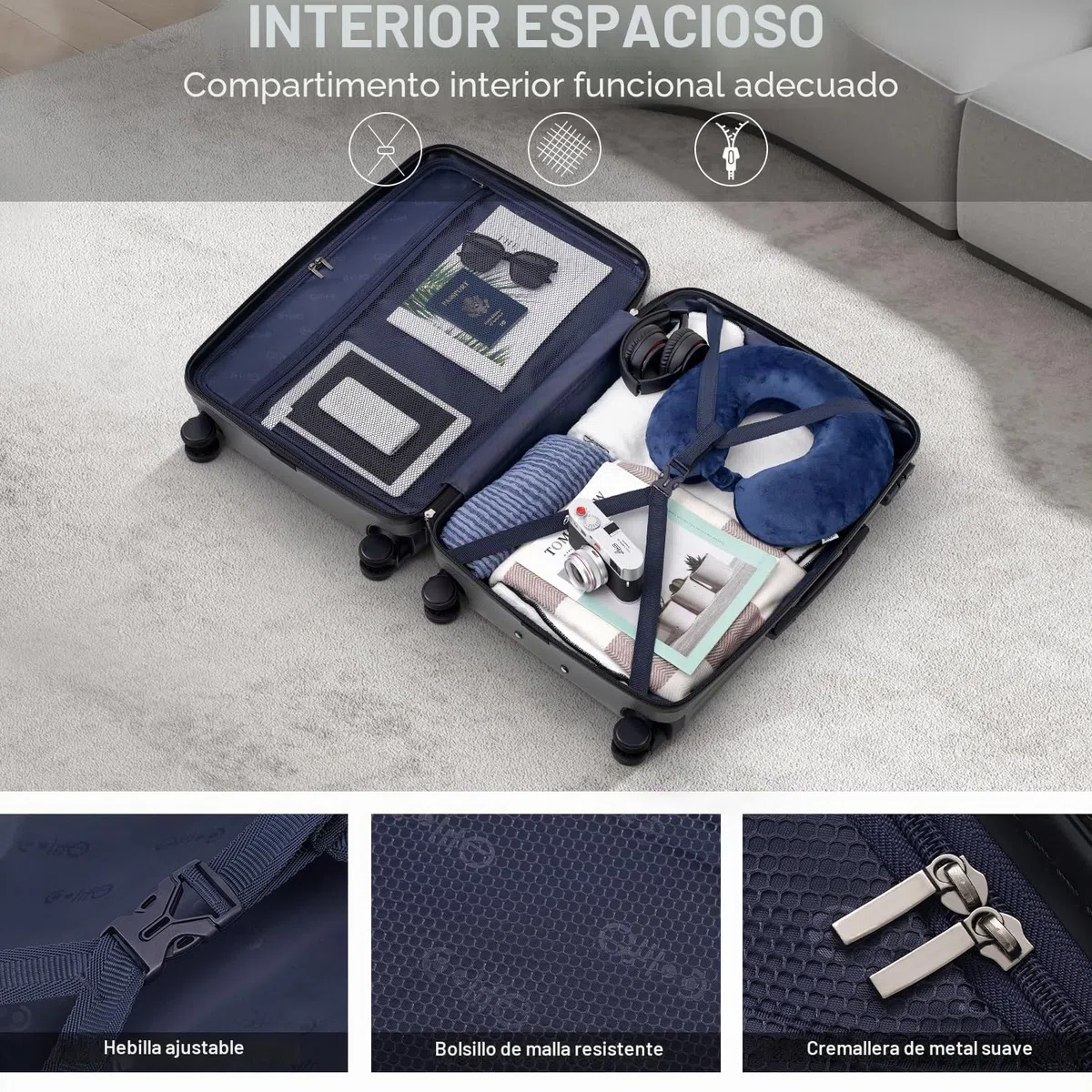 COOLIFE Juego de Maletas 3 Piezas, Maleta de Cabina, Mediana y Grande | Rígidas en PC+ABS para Vacaciones y Viajes Familiares, Cerradura TSA, Cremallera YKK y 4 Ruedas Dobles, Azul Oscuro
