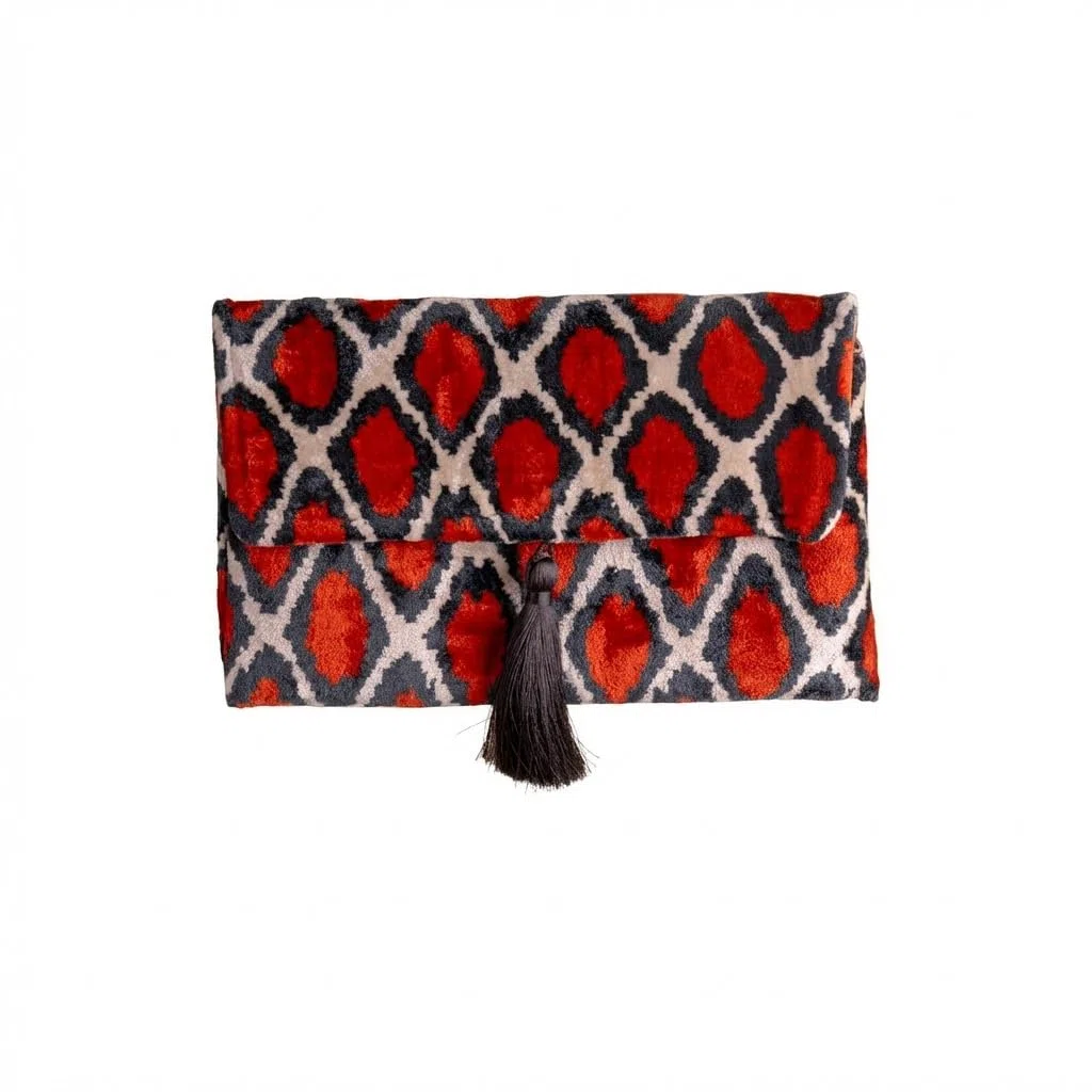 Bolso Ikat de terciopelo de seda hecho a mano, estilo sobre, diseño bohemio, patrón étnico, opción de correa de cadena, bolso de mano de fiesta de noche, bolso de mano de alta calidad, blanco