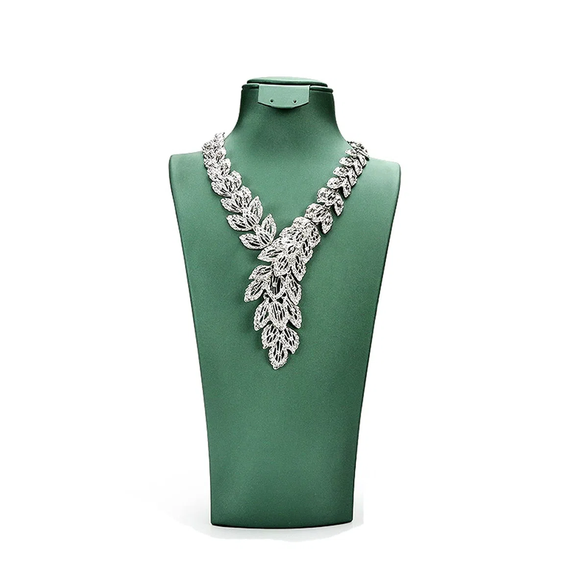 Expositor de Joyas, Soporte de Cuero Verde para Collares, Colgantes, Cadenas, Busto, Organizador de Collares 3D, Soporte para Joyas, Estante para Collares.