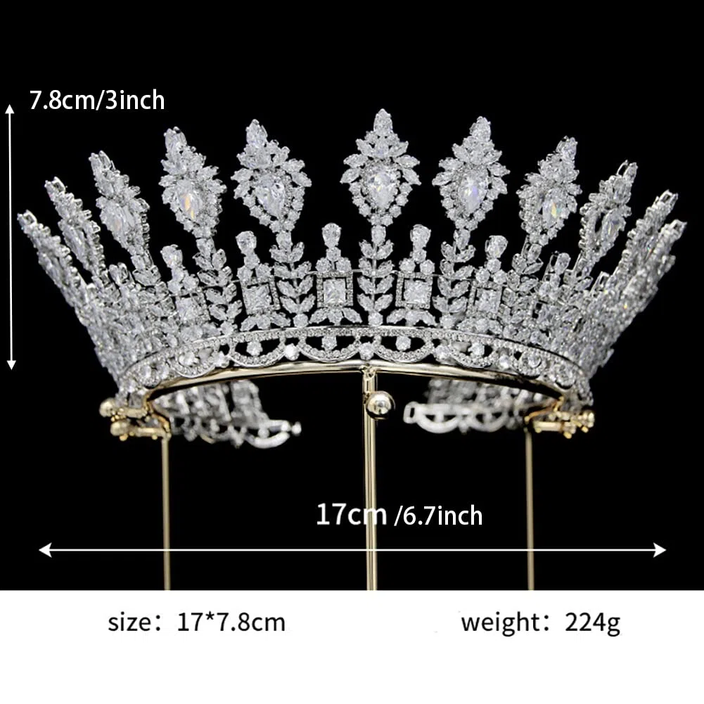 Tiaras redondas de lujo para boda, circonita cúbica, coronas de reina grande para mujer, corona grande, concurso, enormes accesorios para el cabello para novia
