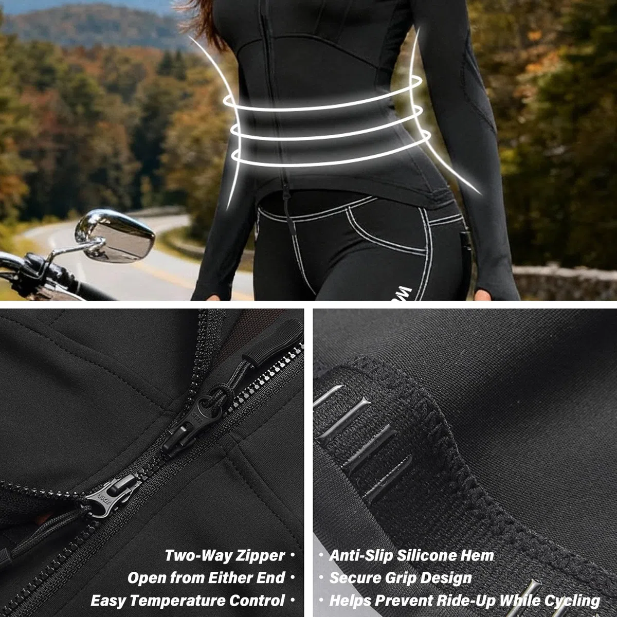 Equipamiento Moto Mujer, Traje 2 Piezas, Cazadora, Mallas elásticas | Indumentaria motorista, parte superior ajustada, pantalón stretch, almohadillas extraíbles, uso diario, viaje, fin de semana