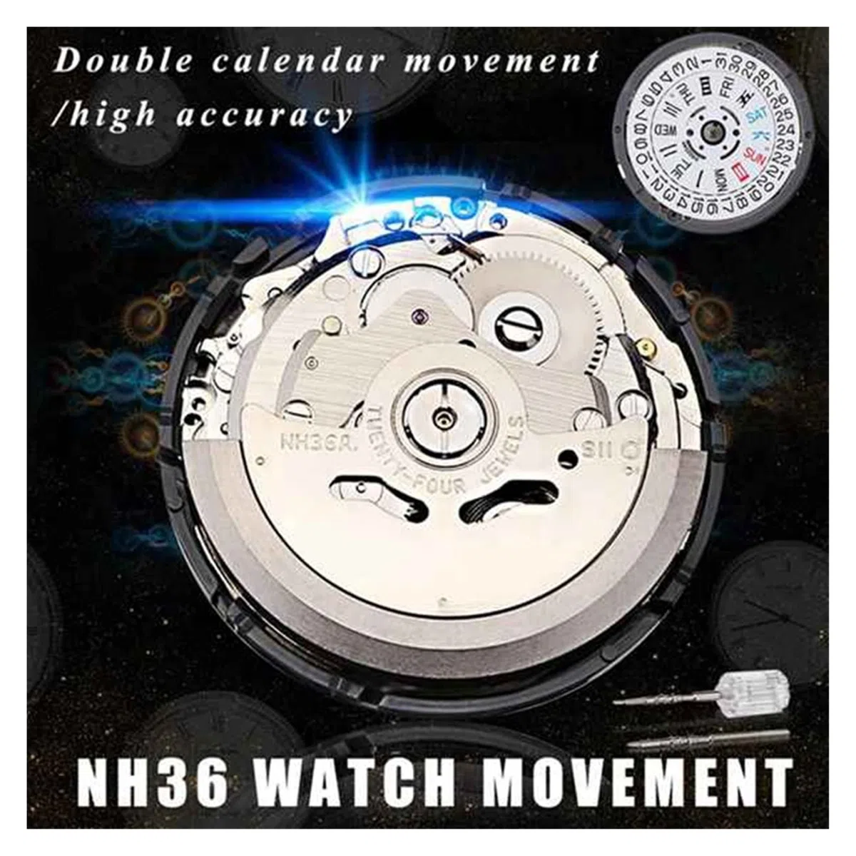 Movimiento de Reloj mecánico automático, Movimiento de Reloj mecánico para Hombre, Movimiento NH36, repuestos para Relojes, Kit de reparación de Relojes,
