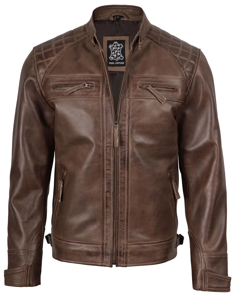 Brown Leather Jacket Men - Natural Distressed Leather Jackets for Men