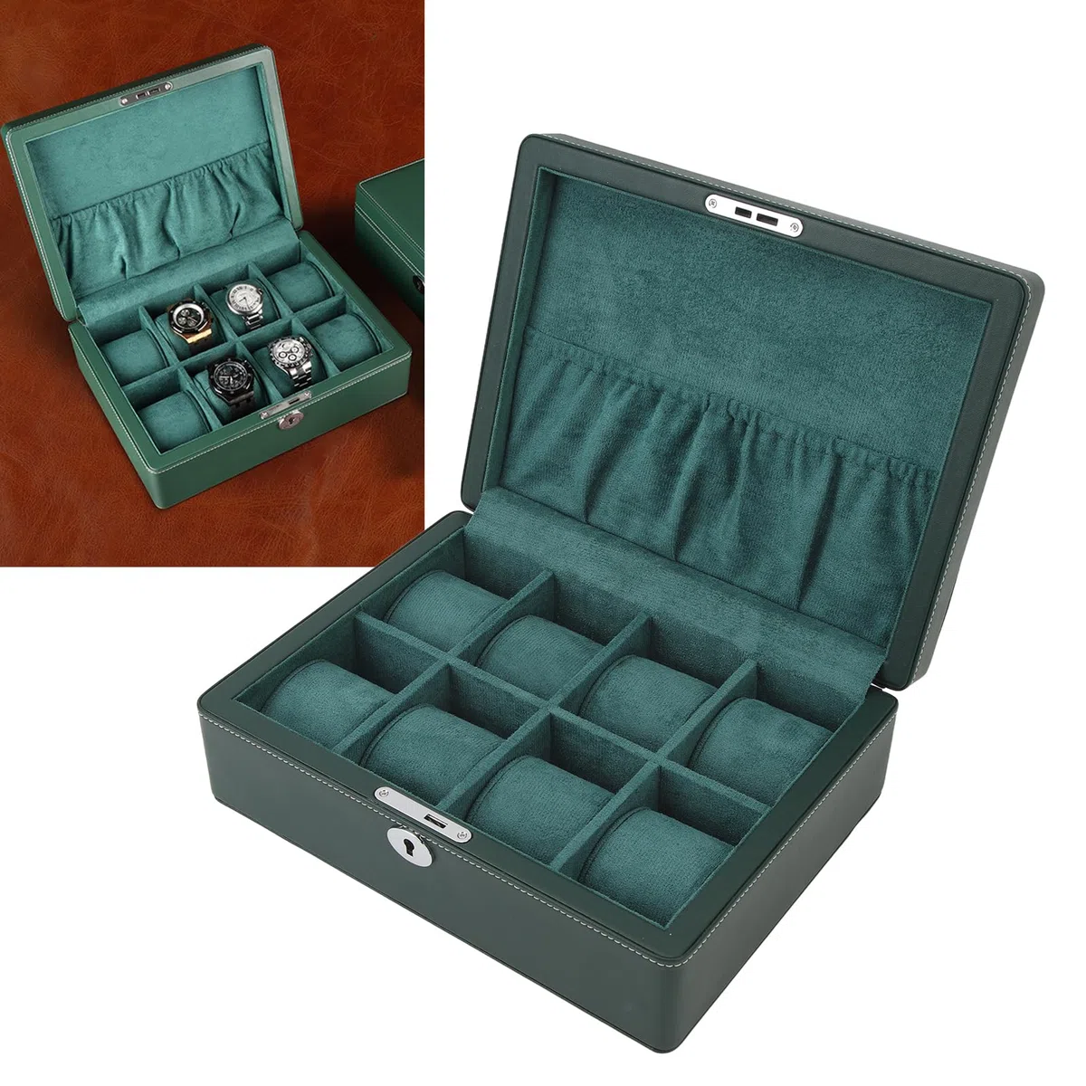 8 Organizador de la Caja de Relojes de tragamonedas: Vitrina de Cuero de Microfibra con Interior de Terciopelo Suave para Hombres/mujeres, Regalos de Almacenamiento de Joyas