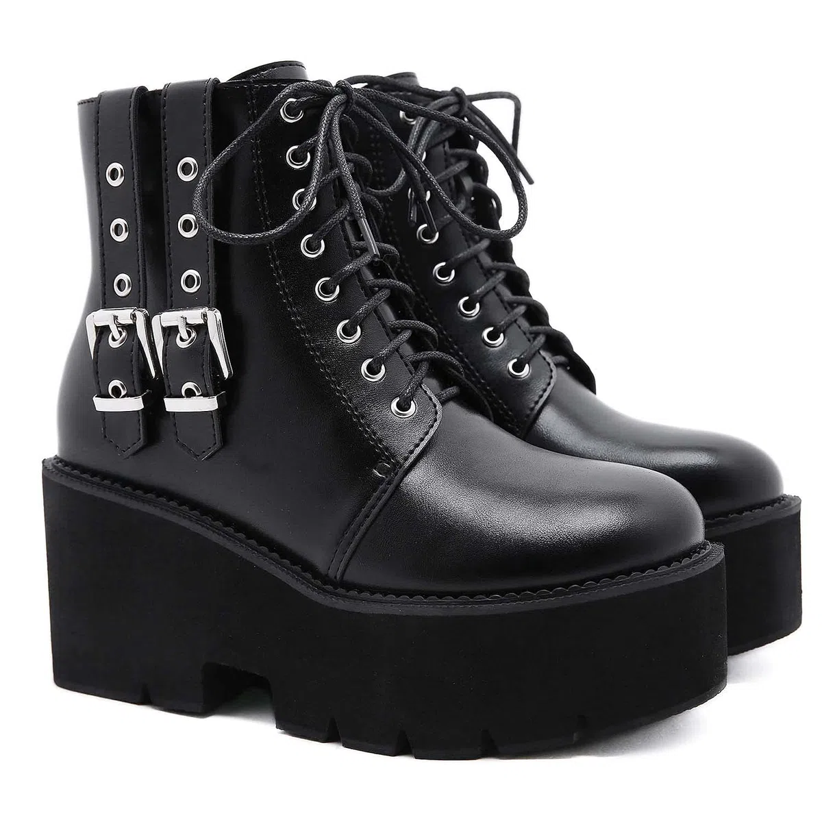 Gótica Punk Botines con Cordones y Plataforma Botas Militares con Tacón Grueso para Mujer