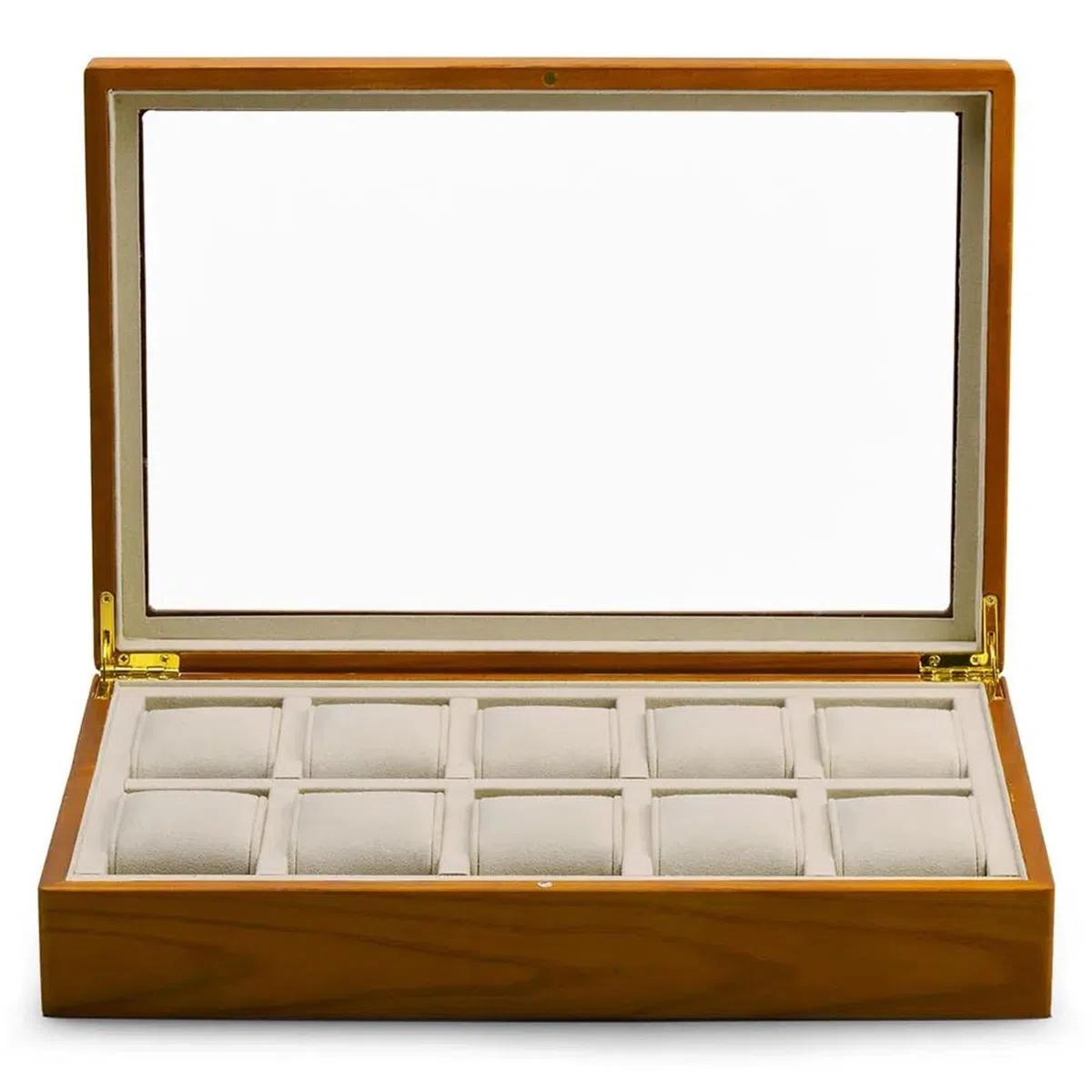 Ideias De Presentes Caja Organizadora Relojes Beige Almacenamiento Relojes Madera Maciza Joyero 10 Rejillas Estuche Exhibición Almacenamiento Relojes Microfibra Caja Regalo Navidad