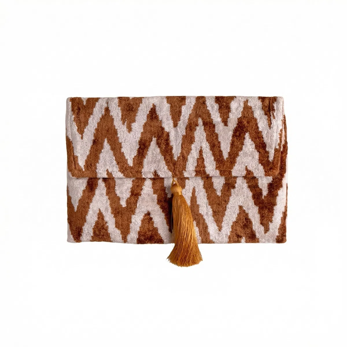 Bolso Ikat de terciopelo de seda hecho a mano, estilo sobre, diseño bohemio, patrón étnico, opción de correa de cadena, bolso de mano de fiesta de noche, bolso de mano premium, blanco roto