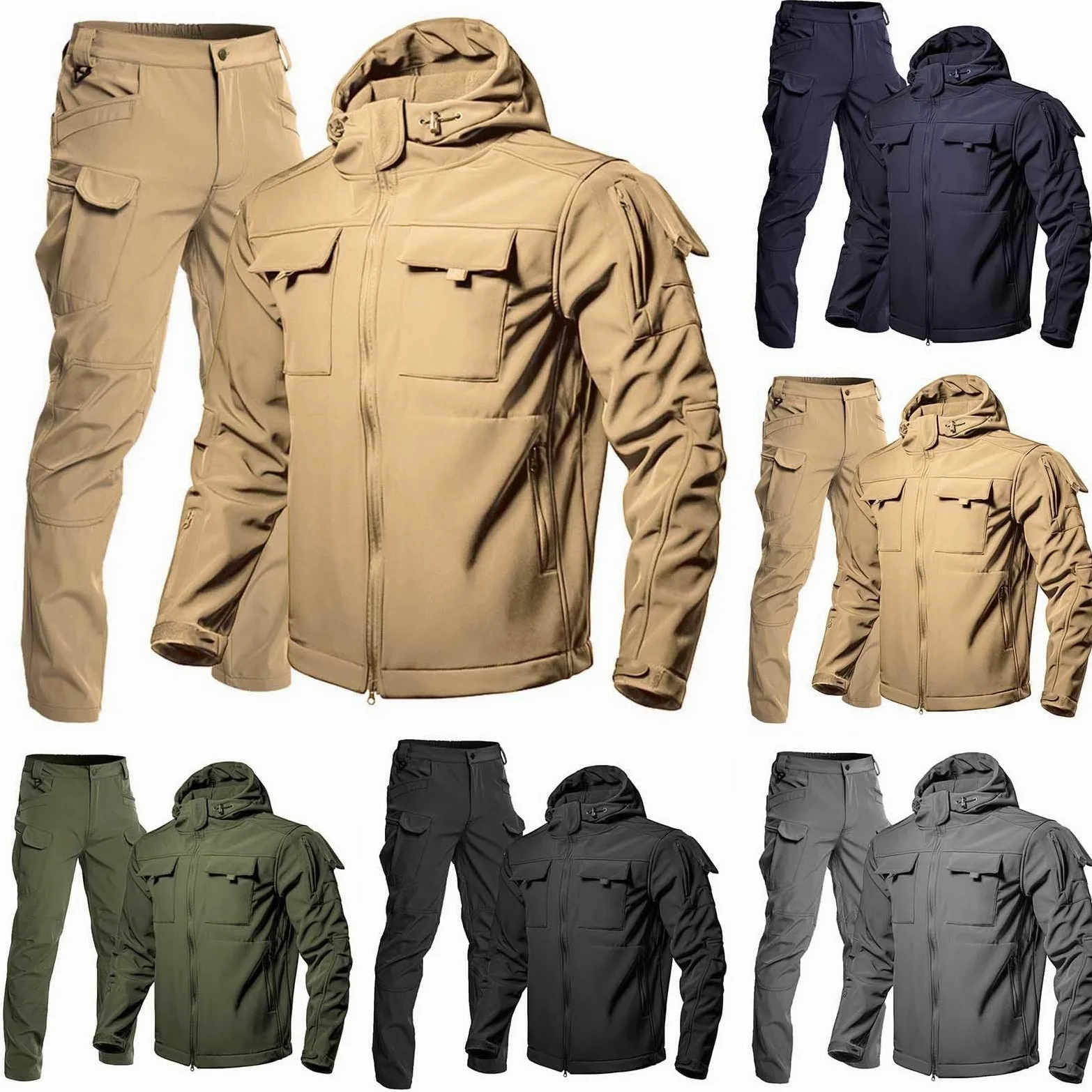 Generisch 2026 Hombres Invierno Térmico A Prueba de Viento Exterior Slim Fit Bolsillo Chaqueta Pantalones Conjunto Para Senderismo Escalada Ropa Casual