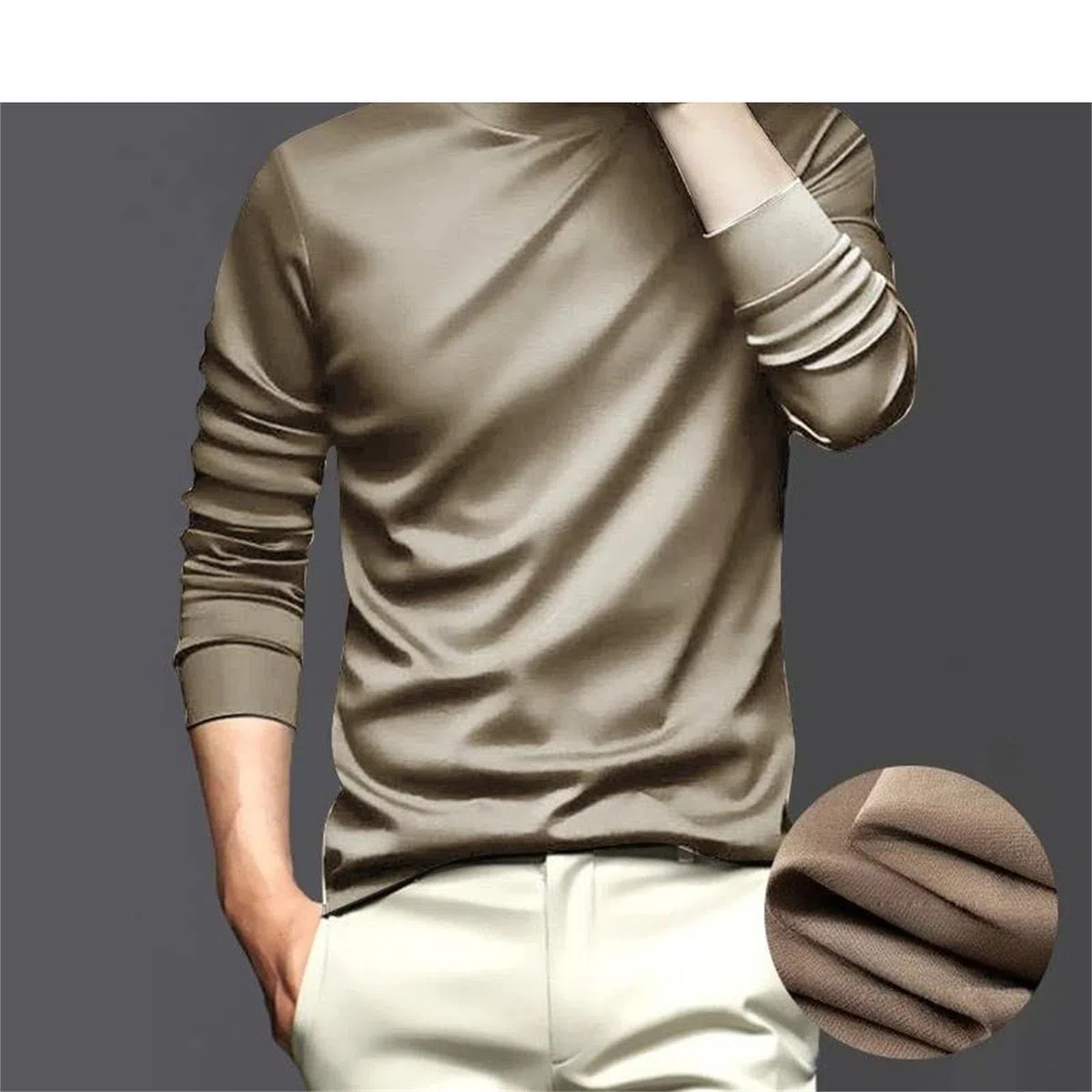 Camiseta de manga larga de algodón mercerizado de cuello alto para hombre, antiestática, suave, informal