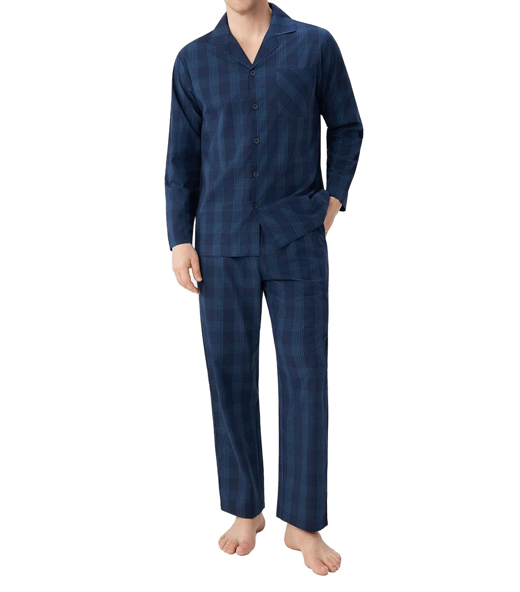DAVID ARCHY Conjunto de pijama para hombre, de algodón tejido, a cuadros, con botones, ligero y transpirable