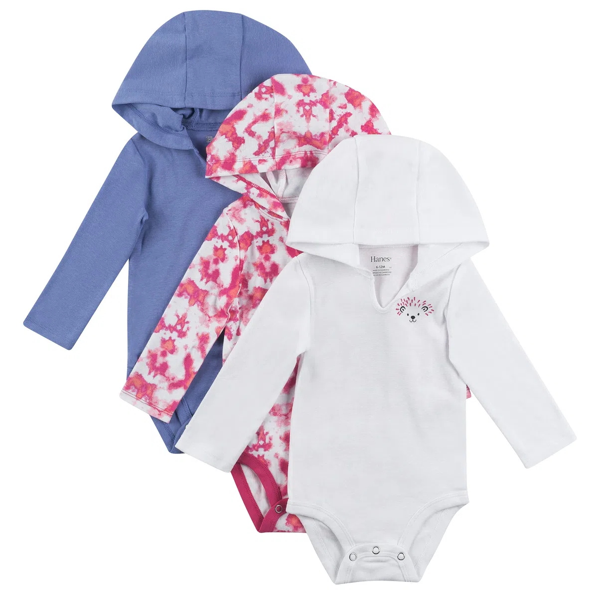 Hanes Body de manga larga para bebé, sudadera con capucha para niños y niñas, paquete de 3