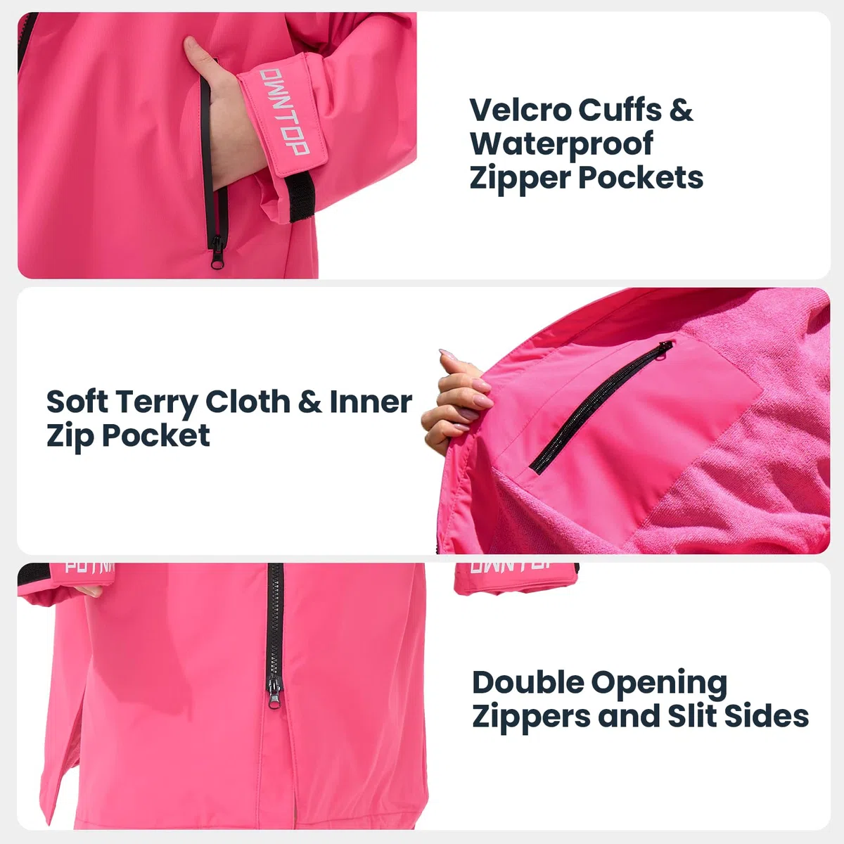 Owntop Bata Impermeable de Cambio para Adultos y Niños - Bata de Playa Seca y Ligera con Forro de Felpa Caliente | Abrigo con Capucha y Manga Murciélago de Gran Tamaño | Para Surf y Natación
