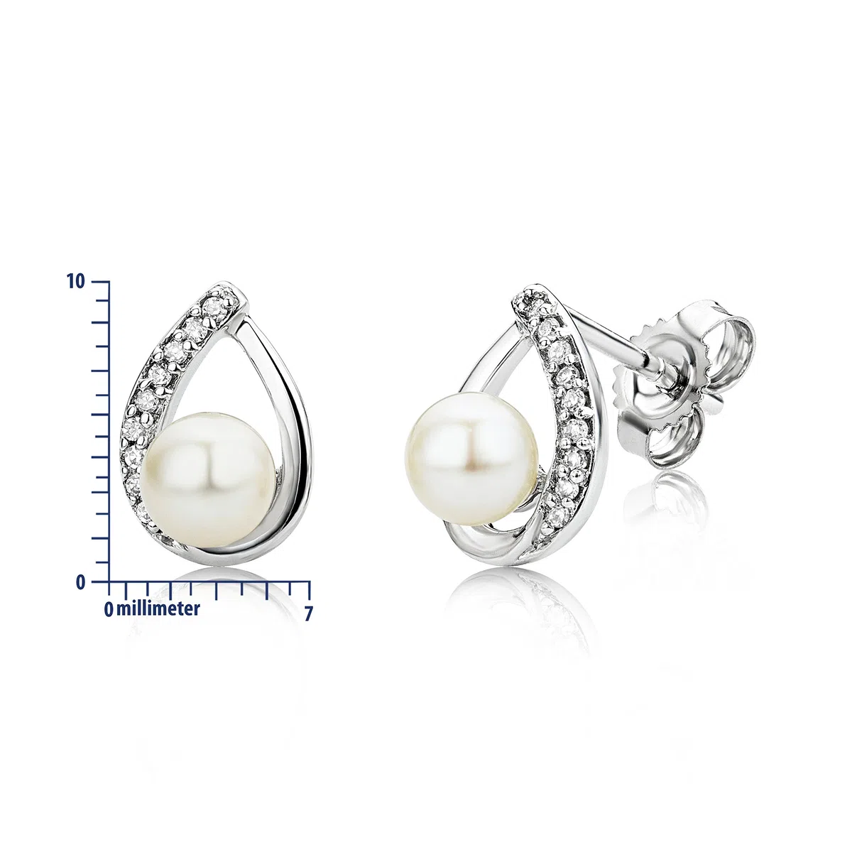 Miore USP031EW - Pendientes de oro blanco de 9 quilates con diamante (.06) con cierre de mariposa a presión