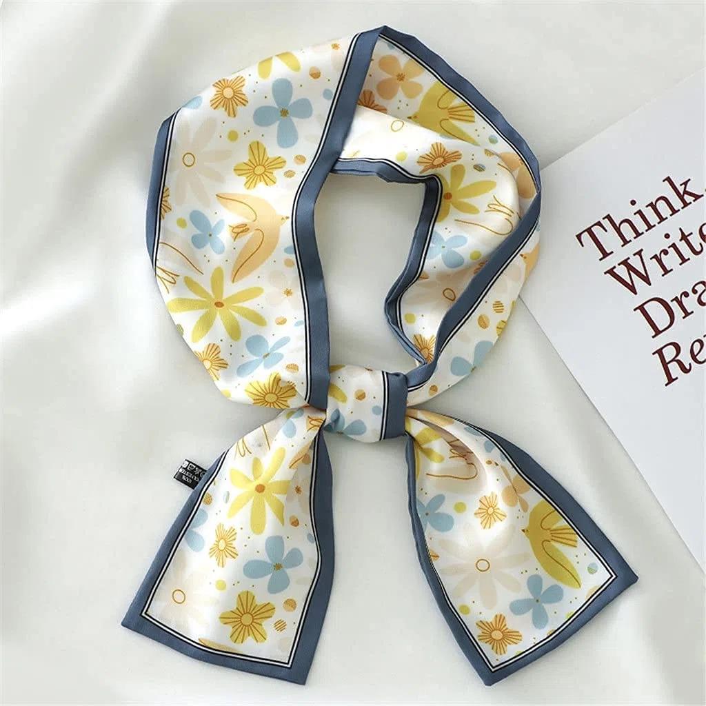 Bufanda de Mujer Bufanda Cuadrada Estampado de Corbata de Pelo Pañuelo de Seda Satinada Pañuelo de Cabeza para Mujer Bufanda de Seda de Tira Larga pequeña (B 9 * 100CM)