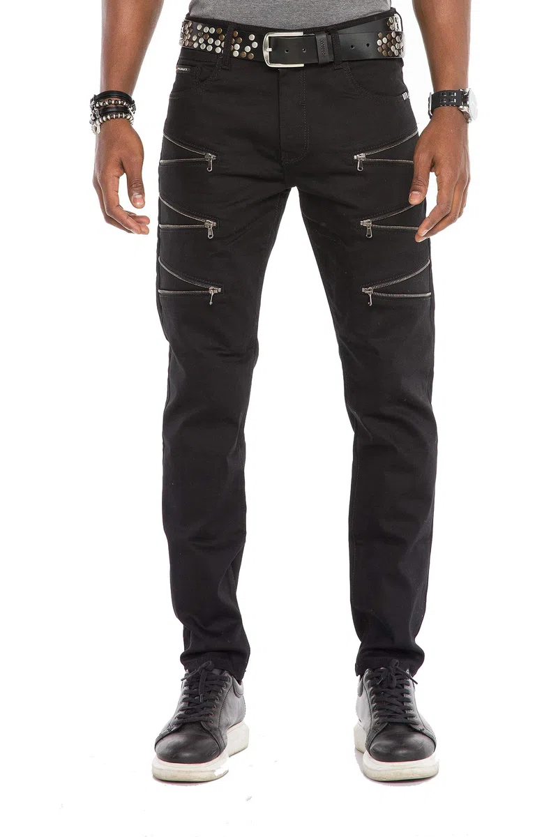 Cipo & Baxx Pantalones vaqueros de corte recto para hombre, con cremallera