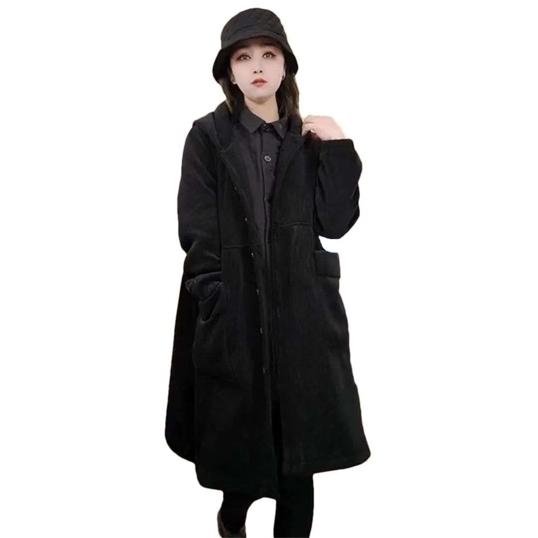 Abrigo grueso de invierno para mujer, rompevientos grande, con bolsillo, holgado, versátil, de pana, con capucha, negro, talla XXL, Negro, XXL