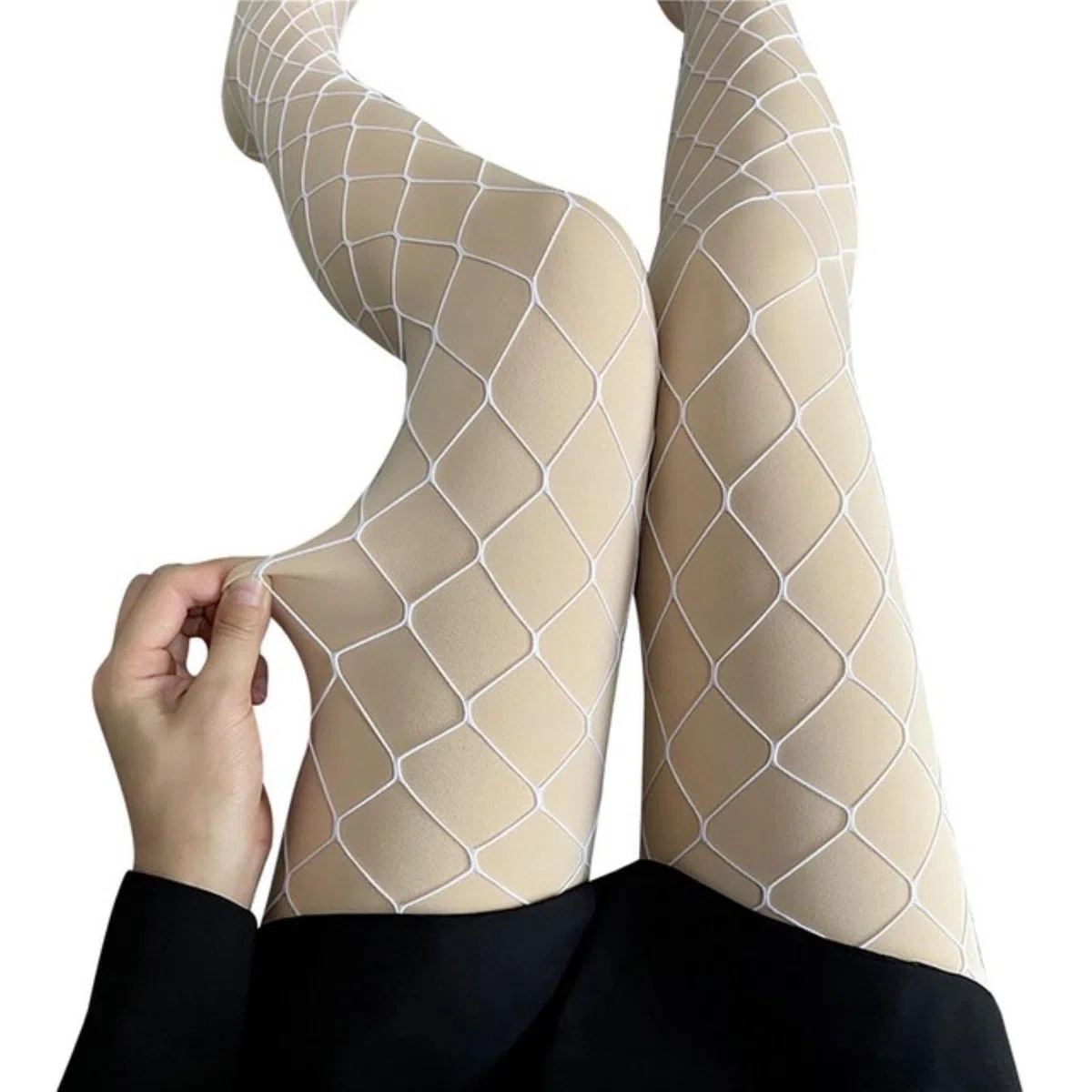 2 Unids/Set Medias de Rejilla para Mujer Pantimedias de Malla Calcetín Alto Muslo Elástico Cintura Alta Apretado para Mujer Vellón Engrosamiento Artefacto de Pierna Desnuda (Blanco grande A)