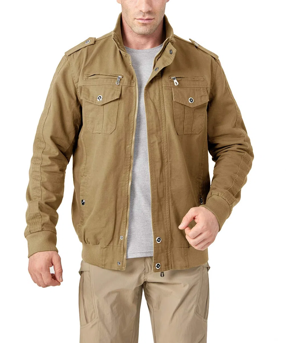 KEFITEVD Chaqueta de carga de los hombres Militares Chaqueta de campo de EE. UU. Bolsillos múltiples Stand Collar Bomber Blouson Transición Chaqueta Casual