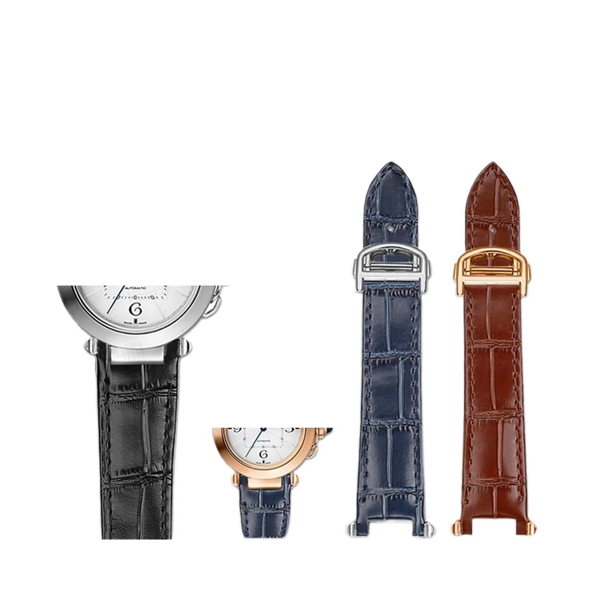 Genérico Compatible con la correa de reloj Cartier PASHA Series WGPA0019/0026 W2PA0014 Correa de cuero de vaca Pasha de 19 mm Correa de liberación rápida Hebilla plegable