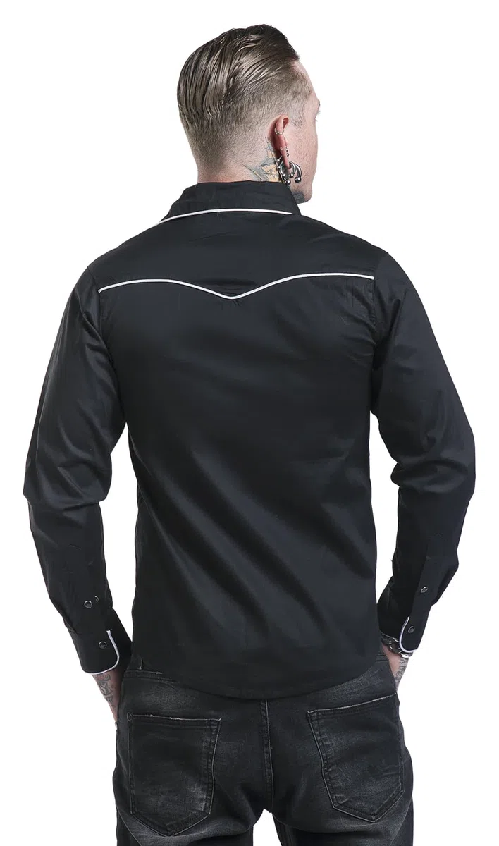 Banned Alternative Plain Trim Hombre Manga Larga Negro-Blanco Regular