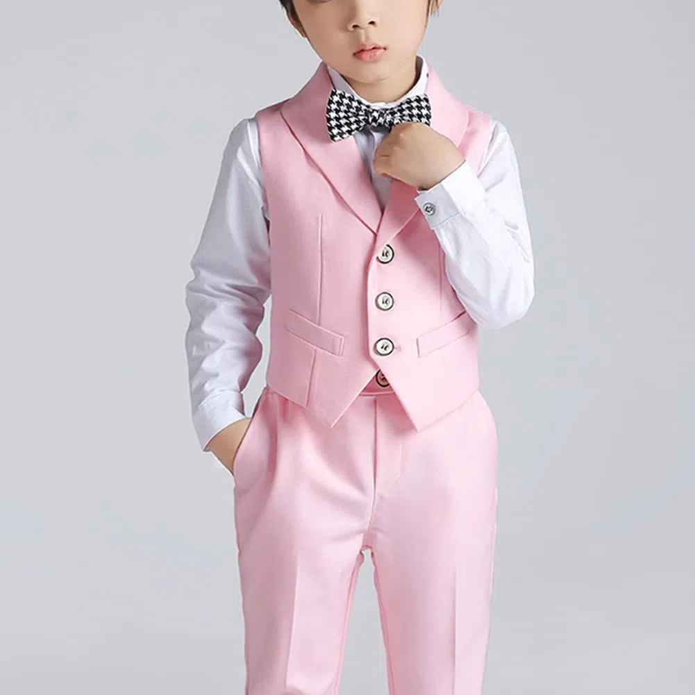 Trajes de Caballeros para Niños,Conjunto de Traje para Niños, Camisas de Manga Larga, Chaleco, Pantalones, Pajarita, Traje Infantil Elegante para Boda Comunión Bautizo Ceremonia Fiesta