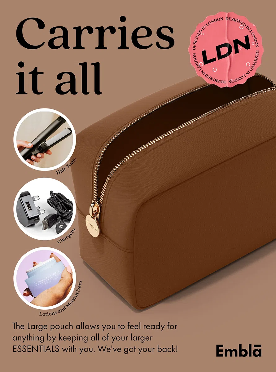 Embla - Bolsa de maquillaje grande y neceser de viaje de nailon impermeable, estuche de cosméticos de gran capacidad con cremallera, marrón oscuro