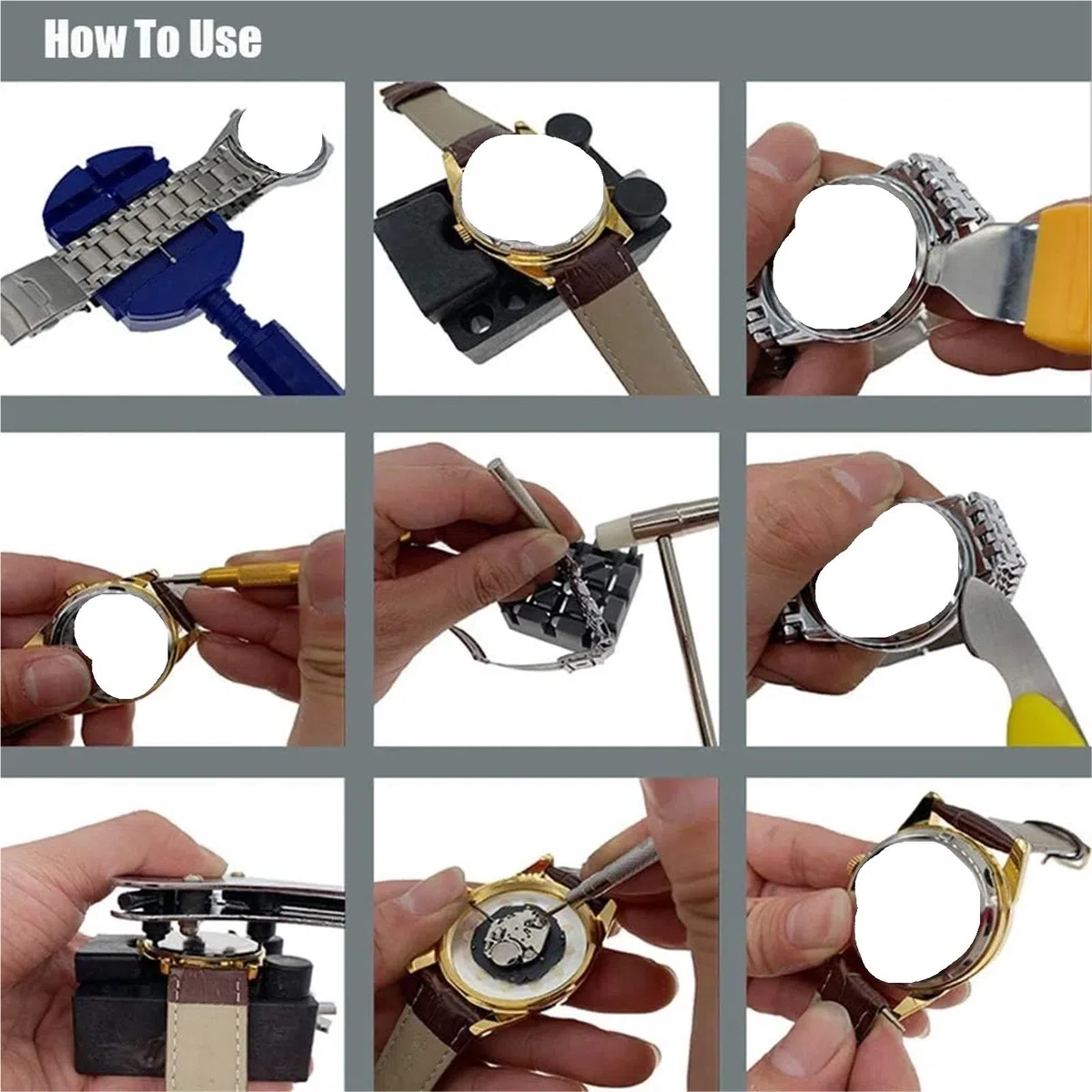 Kit De ReparacióN De Relojes Herramientas de mantenimiento de reloj, 147 piezas, mantenimiento de reloj, cubierta trasera abierta, Kit de reparación de extracción de correa, for relojeros, bricolaje y