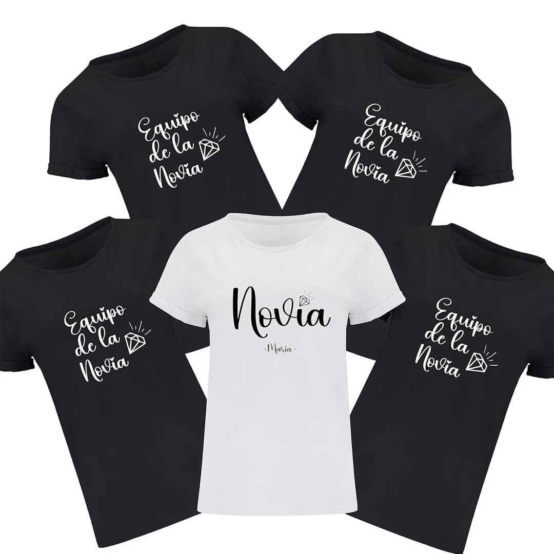 Camiseta despedida soltera personalizada con nombre | Pack 5 unidades | Novia | Team Bride | Equipo de la novia