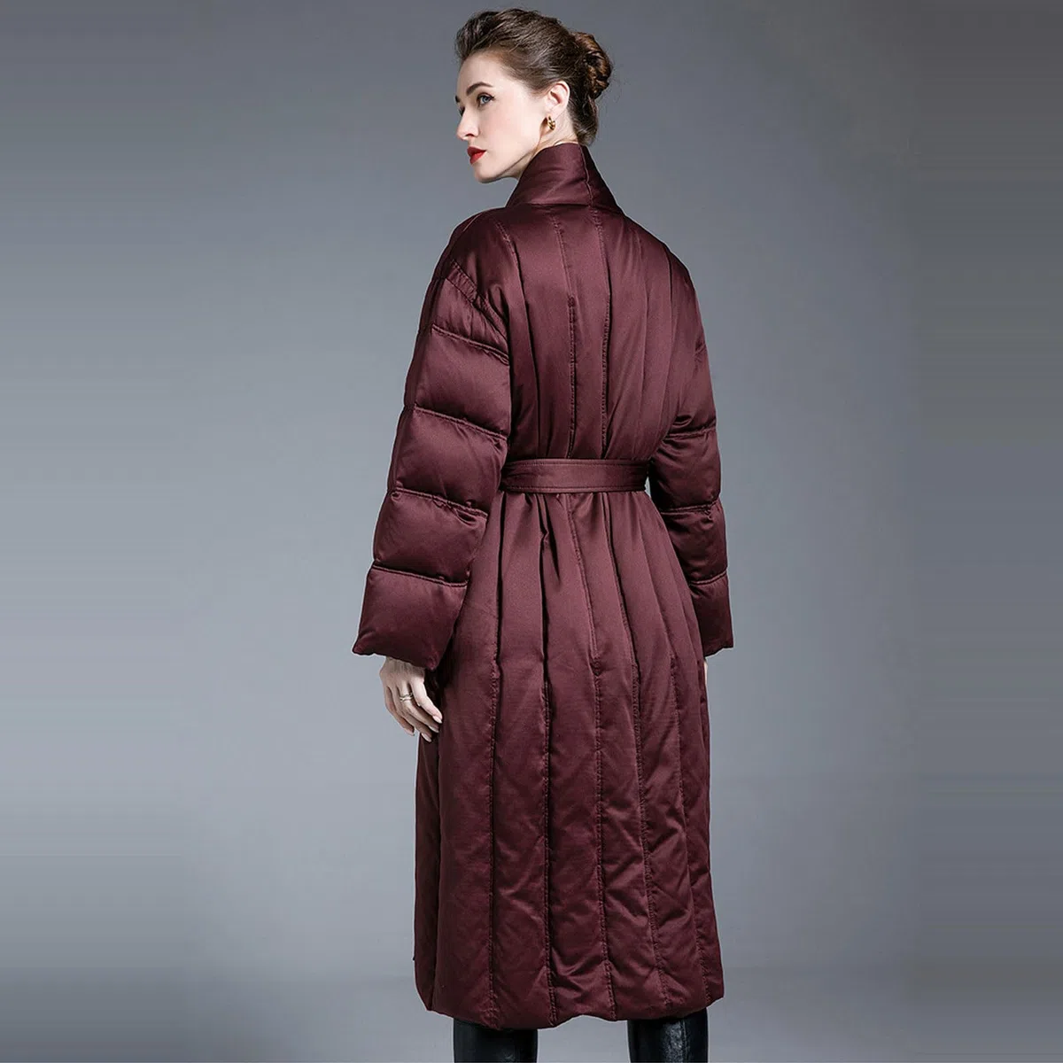Chaqueta Plumas Down Jacket Mujer Ligera Acolchada Abrigo Largo Holgado con Cinturón Ropa Abrigo Gruesa