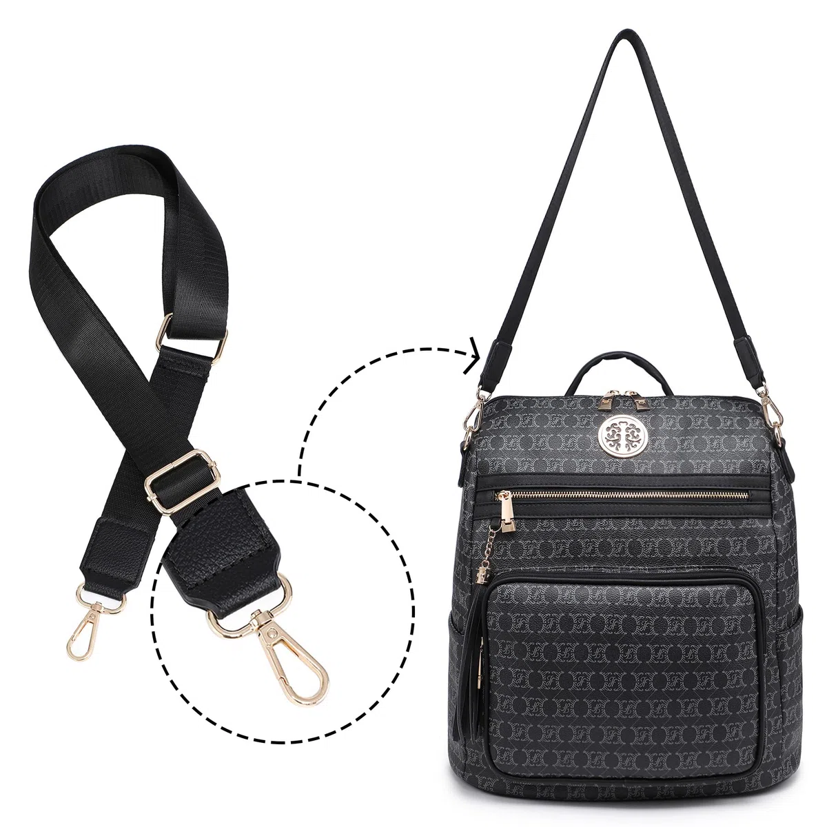 MKP COLLECTION Mochila de moda para mujer, convertible, grande, mochila de viaje, bolsa de hombro, bolso de mano, juego de 2 piezas con borla