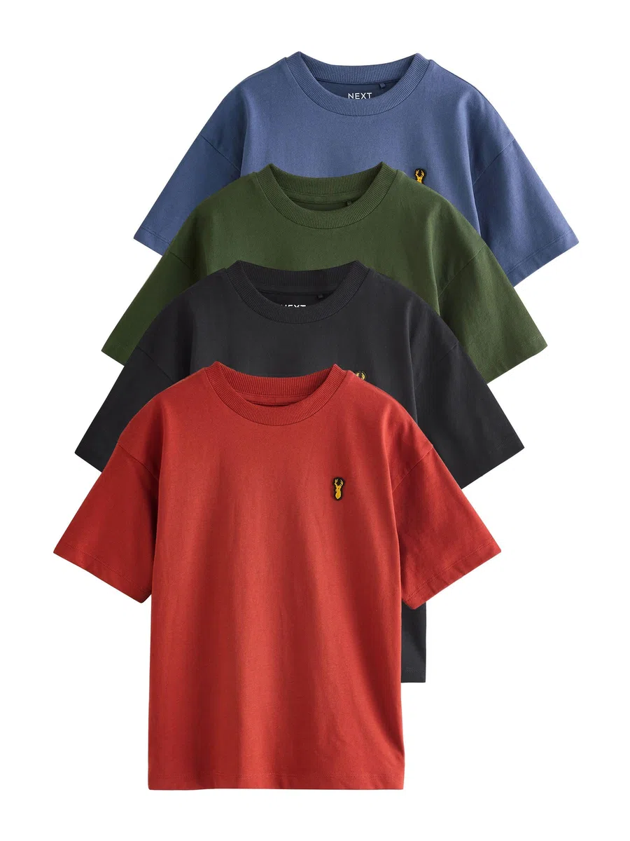 NEXT Niños Pack de 4 Camisetas de Manga Corta con Bordado de Ciervo