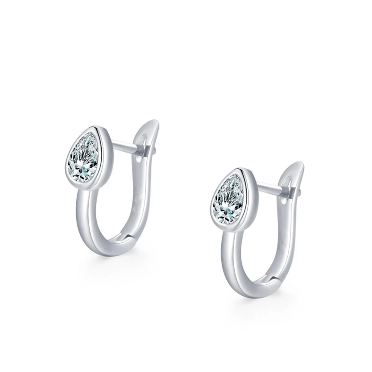 Wycian Pendientes de mujer de oro blanco y platino con moissanita blanca, en forma de U, pendientes de aro solitarios dorados pequeños para ella