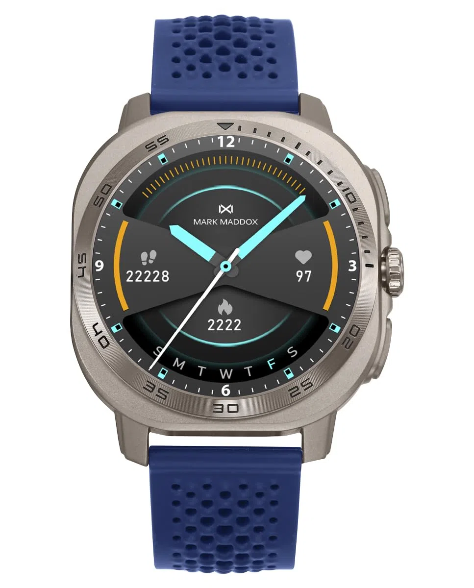 Mark Maddox Smart HS2008-10 – Smartwatch Unisex Azul y Plateado, Correa de Goma Transpirable, GPS en App, Llamadas Desde el Reloj, Control de Estrés y Ritmo Cardíaco, Colección Smart Now