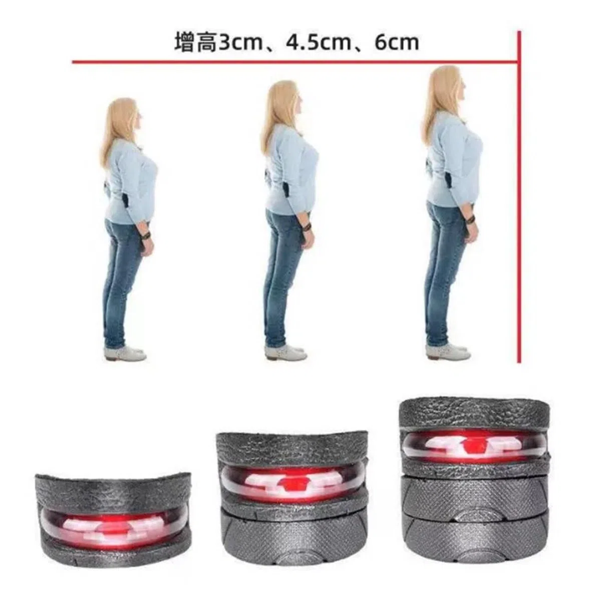 Plantillas para aumentar la estatura 3 pares de plantillas aumento altura for hombres y mujeres, zapatos con elevador, cojín, zapatillas deporte unisex, inserto elevación del talón(Heighten 7.5cm)