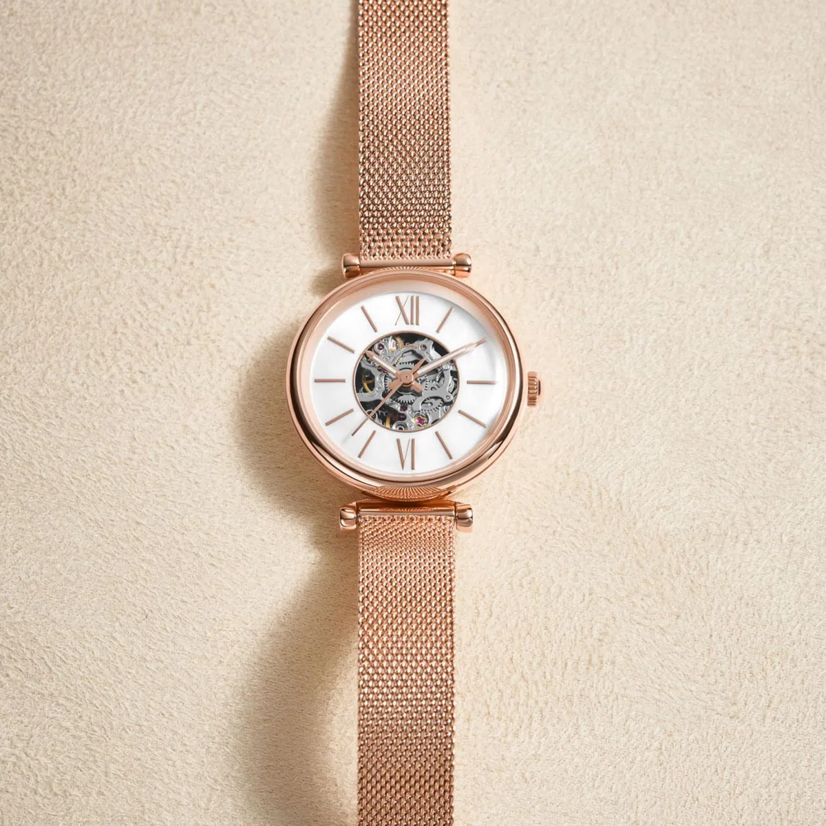 Fossil Reloj Carlie para Mujer, Movimiento automático con Correa de Malla de Acero Inoxidable