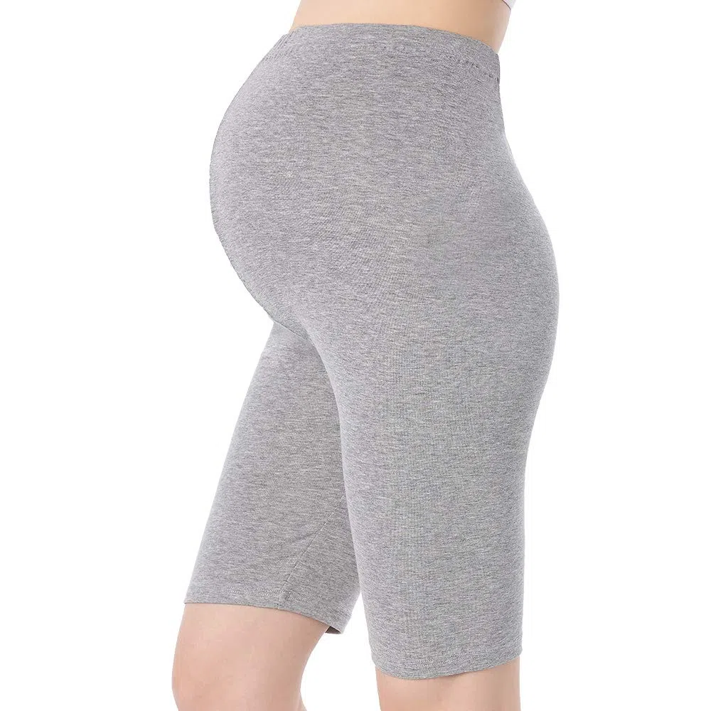 QingWan - Mallas cortas de maternidad para yoga, embarazo y hasta la rodilla - Gris - XXL