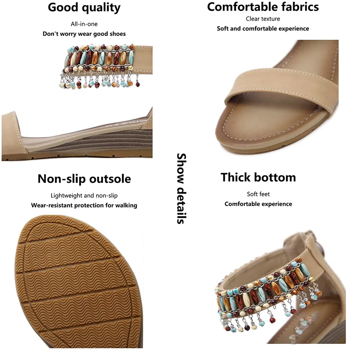 Sandalias Bohemias con Cremallera para Mujer, Chanclas de Playa de Verano, Zapatillas con Punta Abierta, Zapatos con Cremallera Plana Romana, Plataforma, Punta Abierta, Sandalias de tacón con