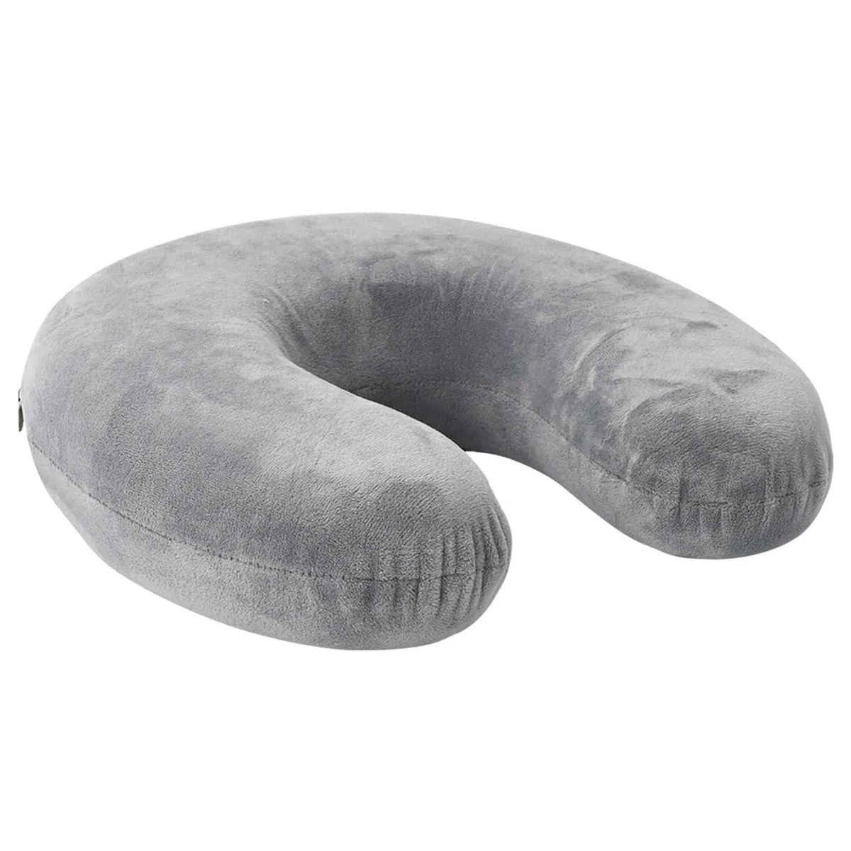 Almohada de viaje para cuello gris con espuma viscoelástica, almohada ergonómica para dormir de lado y de espalda, transpirable, funda lavable