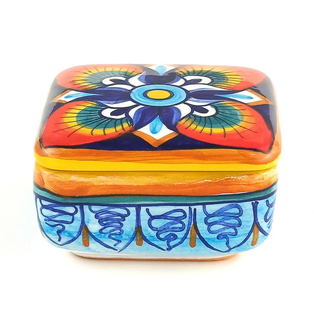 thatsArte.com Deruta - Caja de recuerdo de cerámica pintada a mano, caja de joyería italiana Deruta Arte, regalos italianos hechos en Italia, cerámica italiana, cerámica italiana fabricada en Italia
