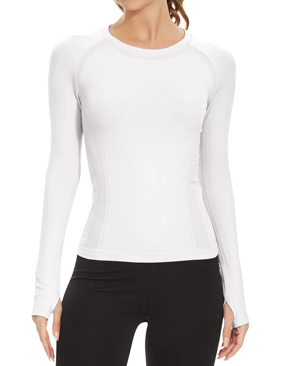 MathCat Camisetas de entrenamiento de manga larga para mujer, sin costuras, para yoga, correr, transpirables, paquete de 3 unidades