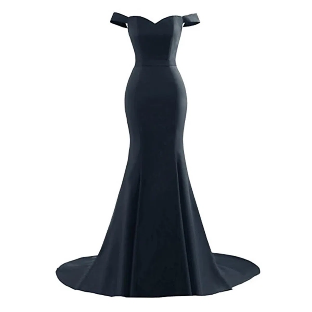 Vestidos de Dama de Honor Vestidos de Dama Honor Azul Real, Vestidos Sirena for Fiesta Bodas, satén, Escote en V, Hombros Descubiertos, Mangas Cortas para la Noche(Deep Blue,16W)