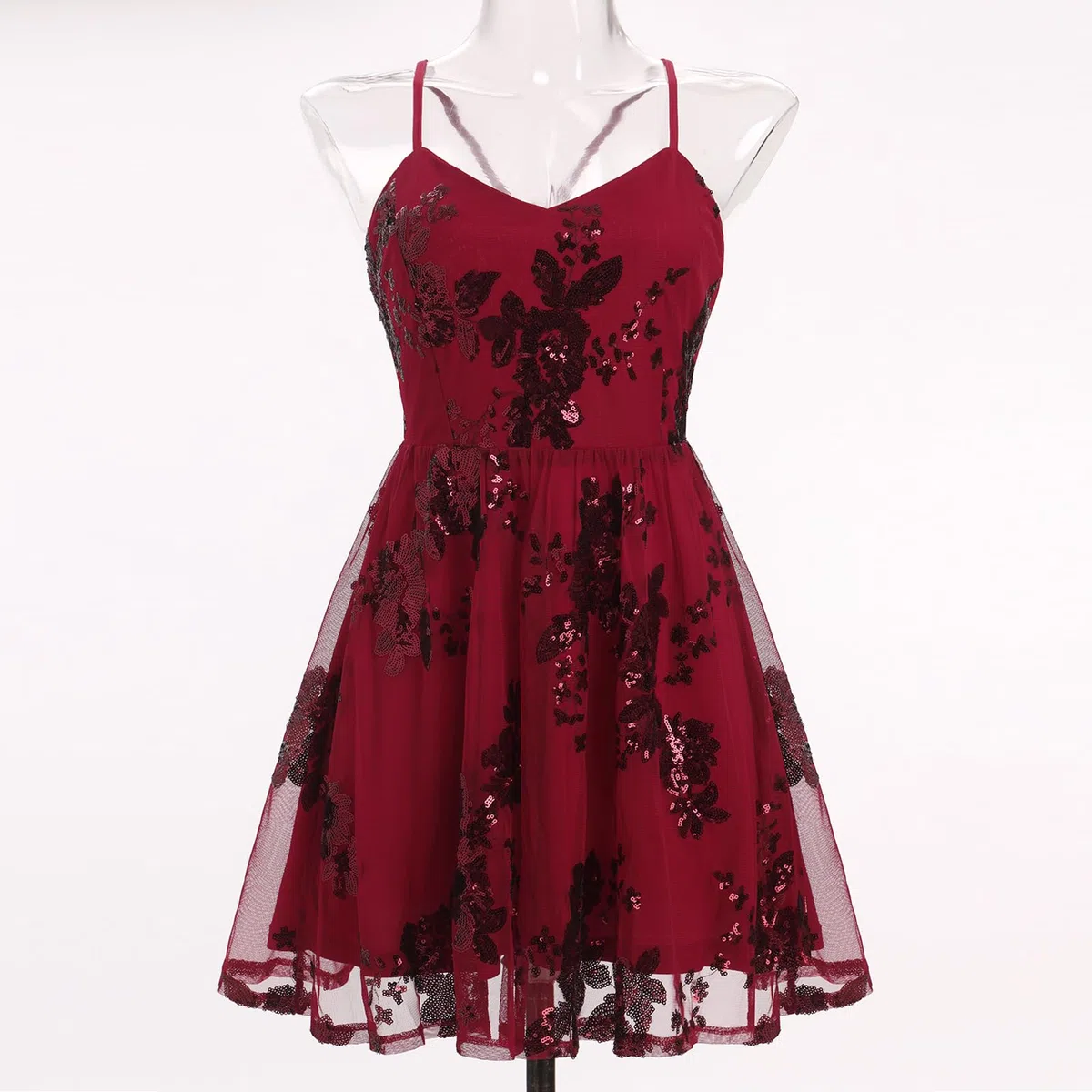 ODIZLI Vestido corto para mujer, con tirantes delgados, lentejuelas brillantes, acampanado, para fiesta, discoteca, baile, largo por encima de la rodilla