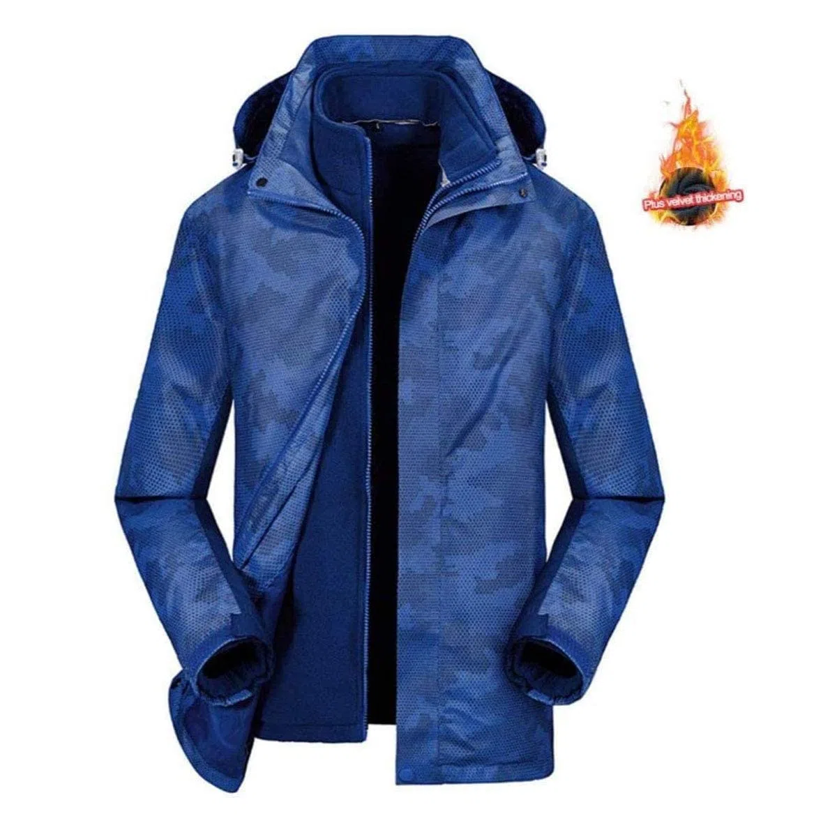 MU Chaqueta de Invierno para Hombre Chaquetas de Esquí Impermeable Chaquetas de Snowboard Fleecas Cálidas Abrigos de Pesca de Montaña Térmica con Capucha Desmontable/Blue/M