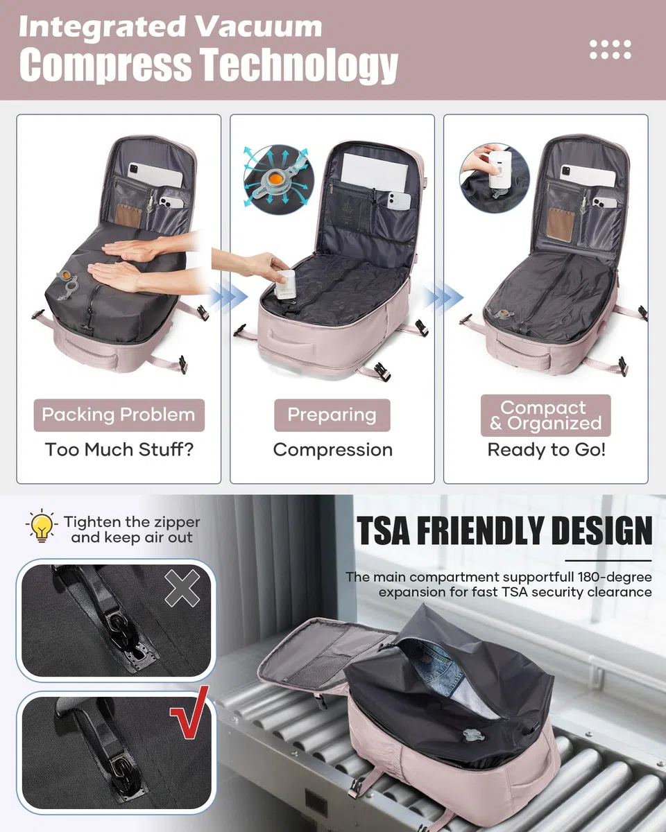 SZLX Mochila al Vacio con Bomba Mochilas Viaje Cabina Avion 40x30x20 Ryanair Vueling Wizzair Equipaje de Mano 40x20x25 Bolsas de Viaje Mujer Maletas 45x36x20 Easyjet Mochila Portátil con USB Hombre | Equipaje cabina 40x30x20 vacío para Ryanair Wizz air vo