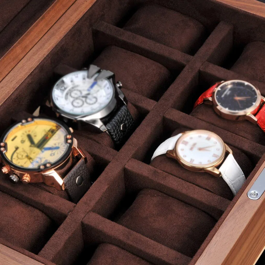 Caja para Relojes de Hombre, Organizador de exhibición de Madera con 10 Compartimentos, Estuche de Almacenamiento para Joyas y Pulseras de Mujer con Cerradura metálica.